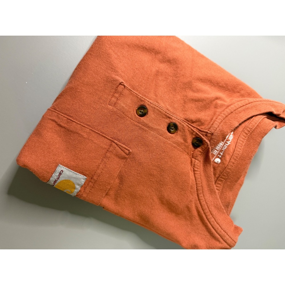 Carhartt Mens Loose Fit Henley Long Sleeve Pocket T-Shirt Orange TK0128-M L
